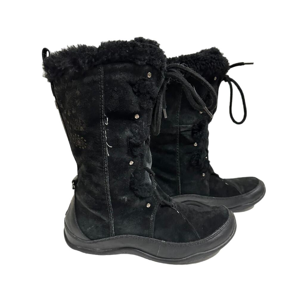The North Face Primaloft Womens Fur Leather Mid Lace Up Snow Boots Black‎ SZ 8.5